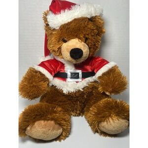 12" Tan Brown Teddy Bear Vintage America Plush Stuffed Animal Santa Jacket